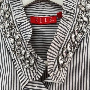Elle Striped Shirt with Embellished Gemstone Neck, never worn, size 6